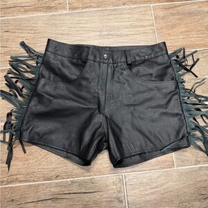 Men's Black Leather Shorts with Fringe